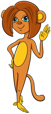 Cartoon illustration of cute female monkey animal characterのイラスト素材