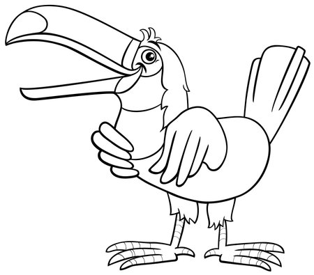 Cartoon illustration of funny toucan bird animal character laughing coloring pageのイラスト素材