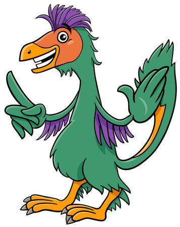 Cartoon illustration of Caudipteryx or feathered dinosaur prehistoric animal characterのイラスト素材