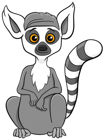 Cartoon illustration of cute lemur primate animal characterのイラスト素材