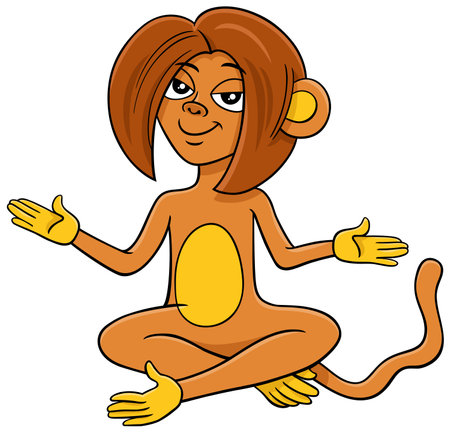 Cartoon illustration of female monkey animal character sittingのイラスト素材