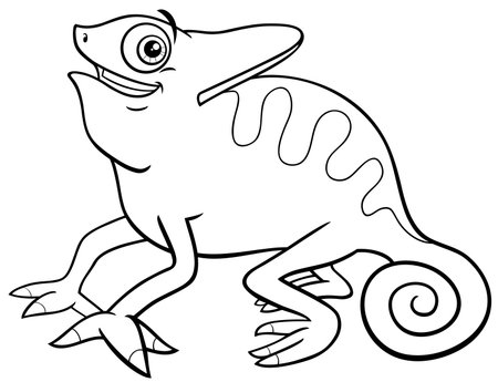 Cartoon illustration of happy chameleon reptile animal character coloring pageのイラスト素材