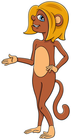 Cartoon illustration of funny female monkey animal character showing somethingのイラスト素材