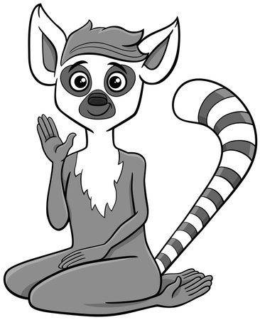 Cartoon illustration of funny lemur primate animal character waving handのイラスト素材