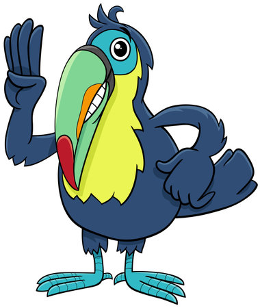Cartoon illustration of funny toucan bird animal character wavingのイラスト素材