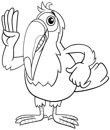 Cartoon illustration of funny toucan bird animal character waving coloring pageのイラスト素材