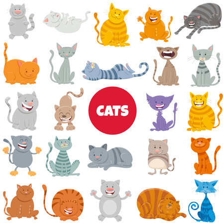 Cartoon illustration of cats and kittens animal characters big setのイラスト素材