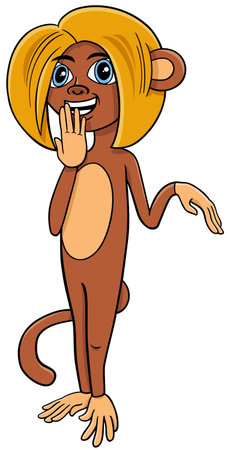 Cartoon illustration of funny confused female monkey wild animal characterのイラスト素材