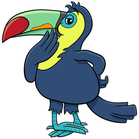 Cartoon illustration of funny thoughtful toucan bird animal characterのイラスト素材