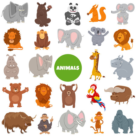 Cartoon illustration of funny wild animal characters big setのイラスト素材