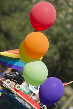 peace flag balloons on green backgroundの写真素材