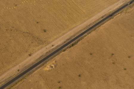 Maroc road in the desert near Marrakech aerial view