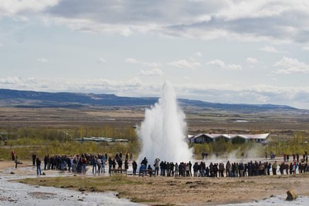 Geyser blow in Iceland while blowing water のeditorial素材