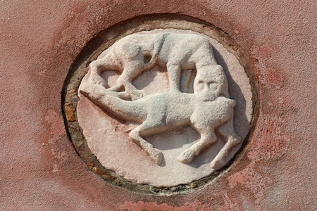 Medieveal bas relief in Burano Venice: Lionの写真素材