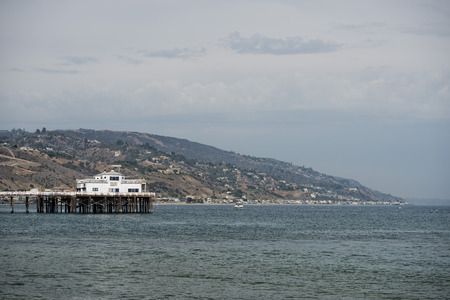 Malibu Pier with surfers and pelicansのeditorial素材