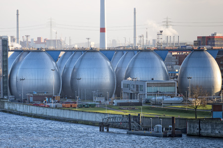 Desalination plant in hamburg harbor metallic eggsのeditorial素材