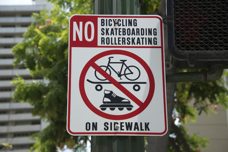 no rollerskating bicycling skateboarding sign in hawaiiの写真素材