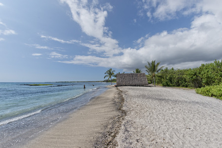 hawaiian hut on the beach on big islandの写真素材
