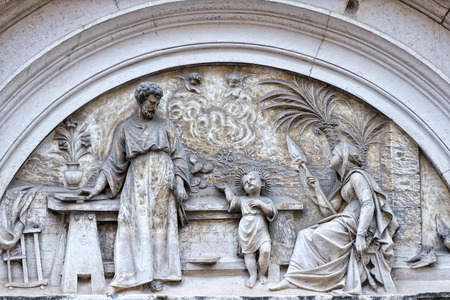 jesus joseph and mary bas relief in Rome, Italyの写真素材