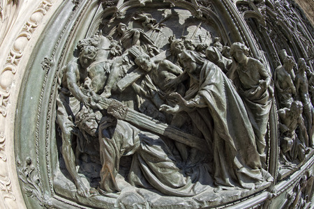 Milan Dome gothic Cathedral copper door detailの写真素材