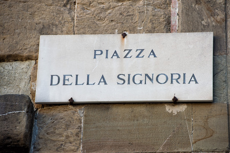 piazza della signoria sign in florenceの写真素材