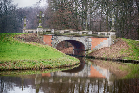bridge in bremen park in winter timeの写真素材