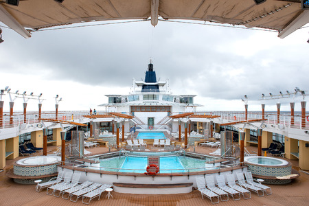 Alaska cruise ship deck on cloudy dayのeditorial素材