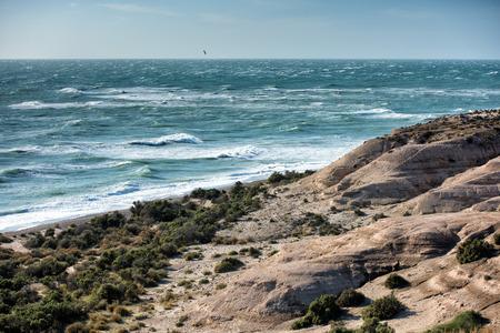 atlantic ocean waves in Patagonia, Argentinaの写真素材