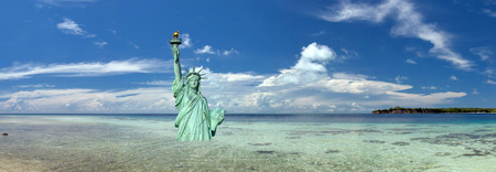 new york post nuclear apocalypse scene with statue of liberty on the beachの写真素材