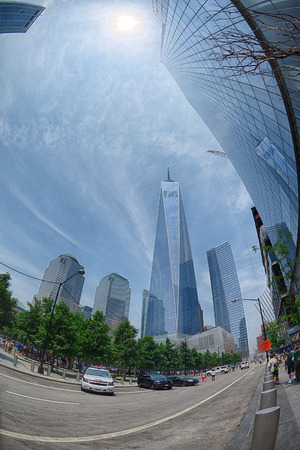 NEW YORK - USA - 13 JUNE 2015 people near freedom tower and 9/11 memorial