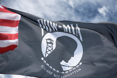 American flag along with the POW MIA flagのeditorial素材