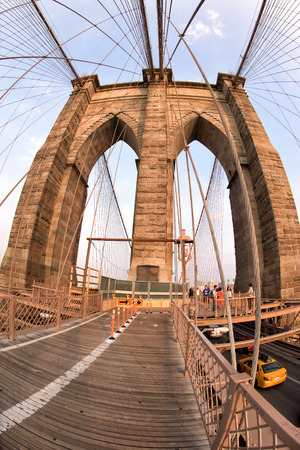 manhattan bridge cables on deep blue sky backgroundのeditorial素材