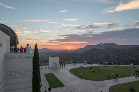 LOS ANGELES, USA - AUGUST 3, 2014 - LA aerial view from observatory at sunsetのeditorial素材