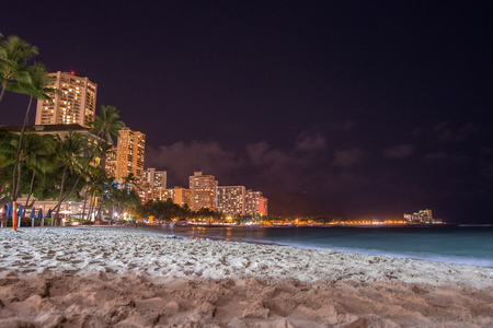 HONOLULU, USA - AUGUST, 14 2014 -  People having fun at hawaii island beach at nightのeditorial素材