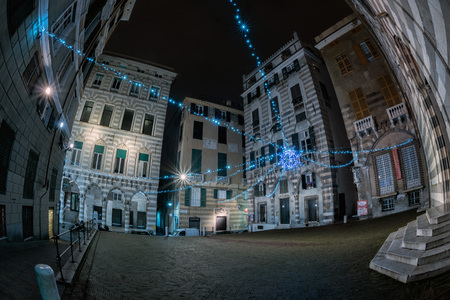 genoa night view of san matteo church and plaza during christmas timeのeditorial素材