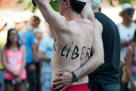 MONTREAL, CANADA - AUGUST, 18 2013 - Gay Pride parade on town streetのeditorial素材