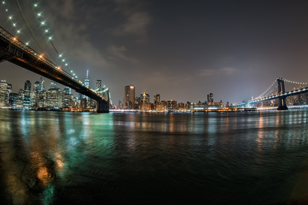 new york manhattan bridge night view from brooklyn dumboの写真素材