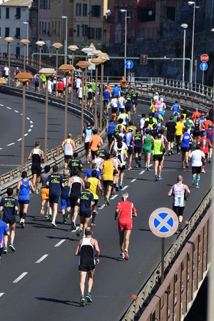 GENOA, ITALY - APRIL, 24 2016 - Annual non competitive marathon along town streets and causewayのeditorial素材