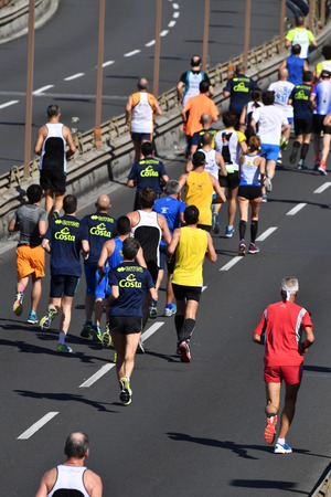 GENOA, ITALY - APRIL, 24 2016 - Annual non competitive marathon along town streets and causewayのeditorial素材