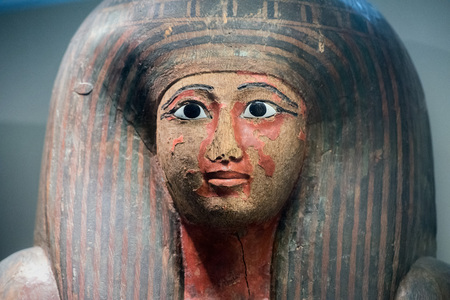 egyptian wood painted ancient sarcophagusの写真素材