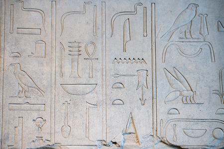 egyptian old hieroglyphs on bas reliefのeditorial素材