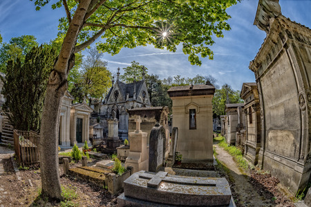 PARIS, FRANCE - MAY 2, 2016: Monumental  Pere-Lachaise cemetery, Paris. Each year thousands fans and curious visitors come to pay homage to celebrities graveのeditorial素材