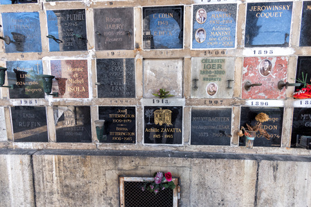 PARIS, FRANCE - MAY 2, 2016: Monumental  Pere-Lachaise cemetery, Paris. Each year thousands fans and curious visitors come to pay homage to celebrities graveのeditorial素材