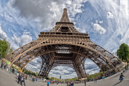 PARIS, FRANCE - MAY 2, 2016: Tour Eiffel town symbol on sunny day, not a lot of tourist after...