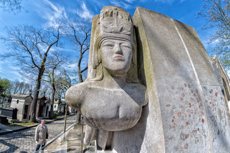 PARIS, FRANCE - MAY 2, 2016: Monumental  Pere-Lachaise cemetery, Paris. Each year thousands fans and curious visitors come to pay homage to celebrities graveのeditorial素材