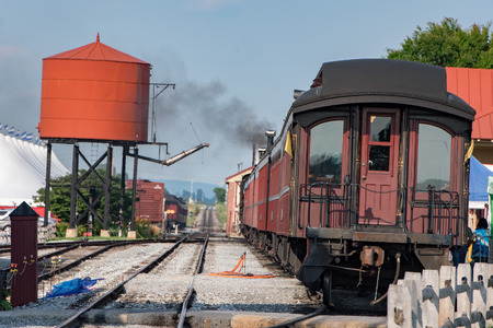 old steam engine iron train detail close up view of water tankの写真素材