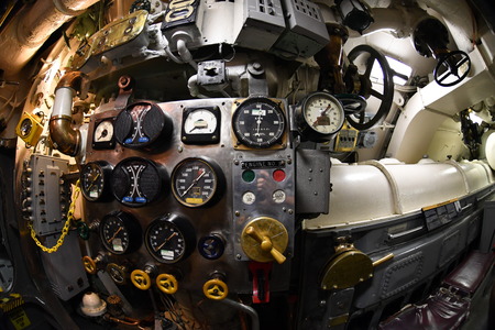 BALTIMORE, USA - JUNE 21 2016 - inside TORSK inside ii world war submarine view detail close up...