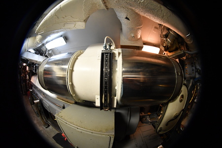 BALTIMORE, USA - JUNE 21 2016 - inside TORSK inside ii world war submarine view detail close up control panels weapons engines portholesのeditorial素材