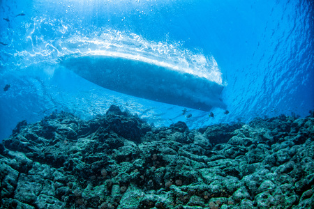 marine engine propeller underwater while diving detail close の写真素材