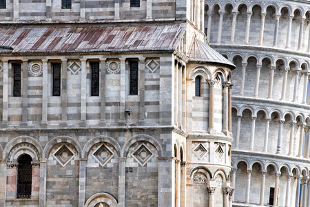 famous pisa leaning tower close up detail viewの写真素材
